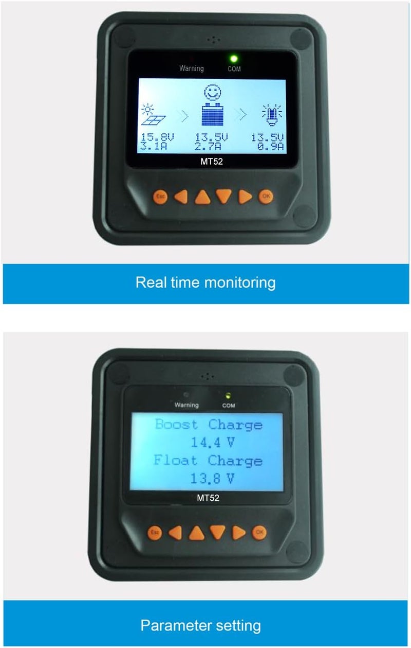 EPEVER MT52 Remote Meter for MPPT Solar Charge Controller 10/20/30/40A ,50/60/80/100A LCD Display Monitoring Setting Datas of Solar Panel Battery Regulator System (MT52) - Image 5